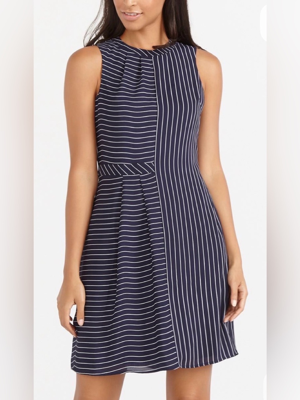 Navy Striped Sleeveless A-Line Dress